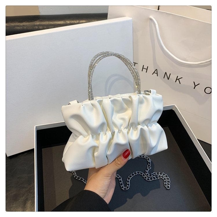 Τσάντα Crossbody από PU με αλυσίδα και κρύσταλλα, οριζόντιου τετράγωνου σχήματος, φόδρα από νάιλον, θήκη για κινητό, μία ιμάντα