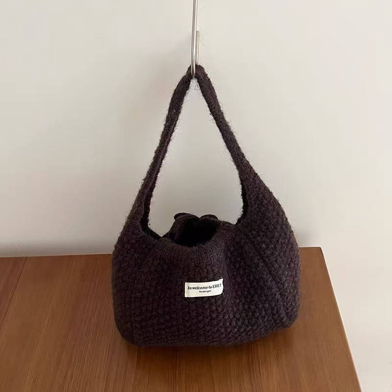 Geantă tote tricotată pentru femei – lucrată manual, lână, stil coreean, formă florală, colecție iarnă 2025