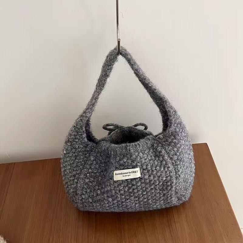 Geantă tote tricotată pentru femei – lucrată manual, lână, stil coreean, formă florală, colecție iarnă 2025