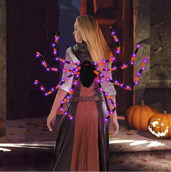 Гигантски плюшен паяк – реквизит за Хелоуин костюм; материал: плюш; изработка: полу ръчна и полу механична; вид реквизита: карикатурен куклен костюм; категория: реквизит за грим костюми