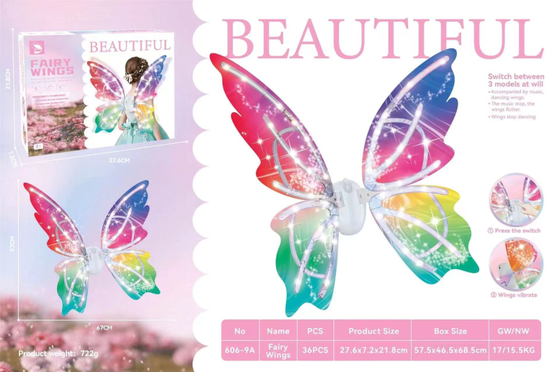 Vaikų šviesūs drugelių sparnai – judantys šviesos sparnai, plastikinė nugaros dekoracija, skirta 7–14 metų vaikams