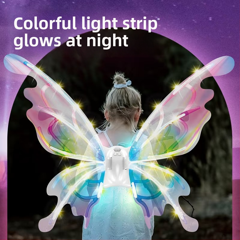 Detské svetelné krídla motýľa – pohyblivé svetelné krídla, plastová zadná ozdoba, vhodné pre vek 7–14 rokov