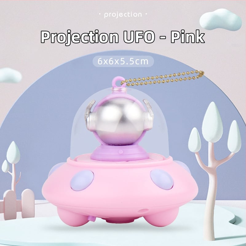 Ключодържател с прожектор: мини светещ аксесоар с дизайн летяща чиния и астронавт (LED проектор, пластмасов, за деца 4–6 години)