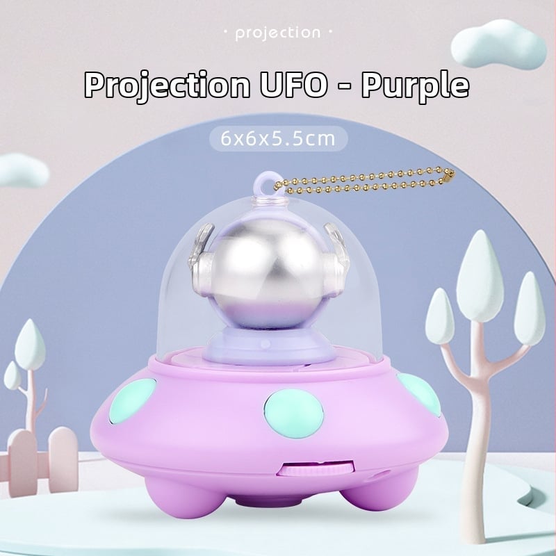 Ключодържател с прожектор: мини светещ аксесоар с дизайн летяща чиния и астронавт (LED проектор, пластмасов, за деца 4–6 години)