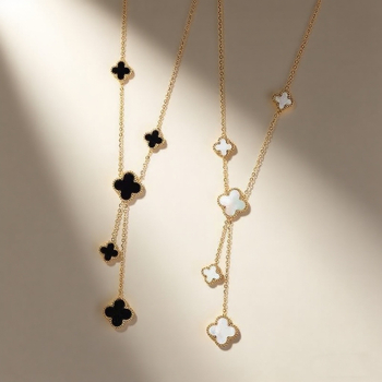 Női négylevelű lóhere nyaklánc, rozsdamentes acélból, U-formájú medállal és mesterséges kristállyal, elektroplattált, mindennapi stílus