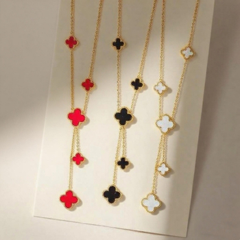 Női négylevelű lóhere nyaklánc, rozsdamentes acélból, U-formájú medállal és mesterséges kristállyal, elektroplattált, mindennapi stílus