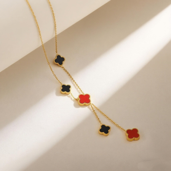 Női négylevelű lóhere nyaklánc, rozsdamentes acélból, U-formájú medállal és mesterséges kristállyal, elektroplattált, mindennapi stílus