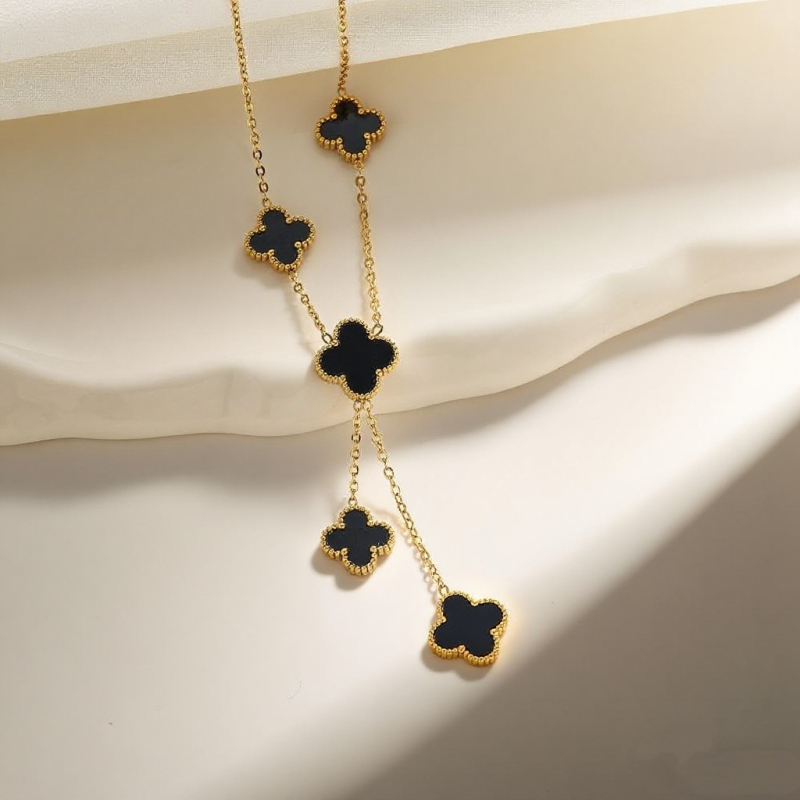 Női négylevelű lóhere nyaklánc, rozsdamentes acélból, U-formájú medállal és mesterséges kristállyal, elektroplattált, mindennapi stílus