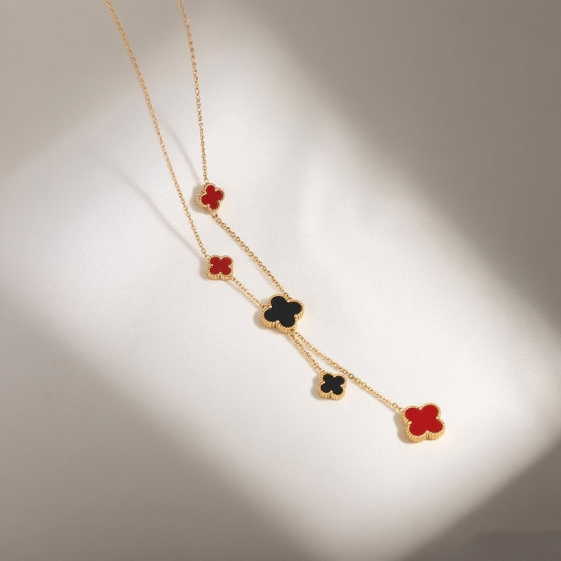 Női négylevelű lóhere nyaklánc, rozsdamentes acélból, U-formájú medállal és mesterséges kristállyal, elektroplattált, mindennapi stílus