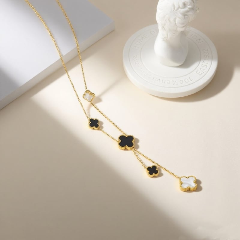 Női négylevelű lóhere nyaklánc, rozsdamentes acélból, U-formájú medállal és mesterséges kristállyal, elektroplattált, mindennapi stílus