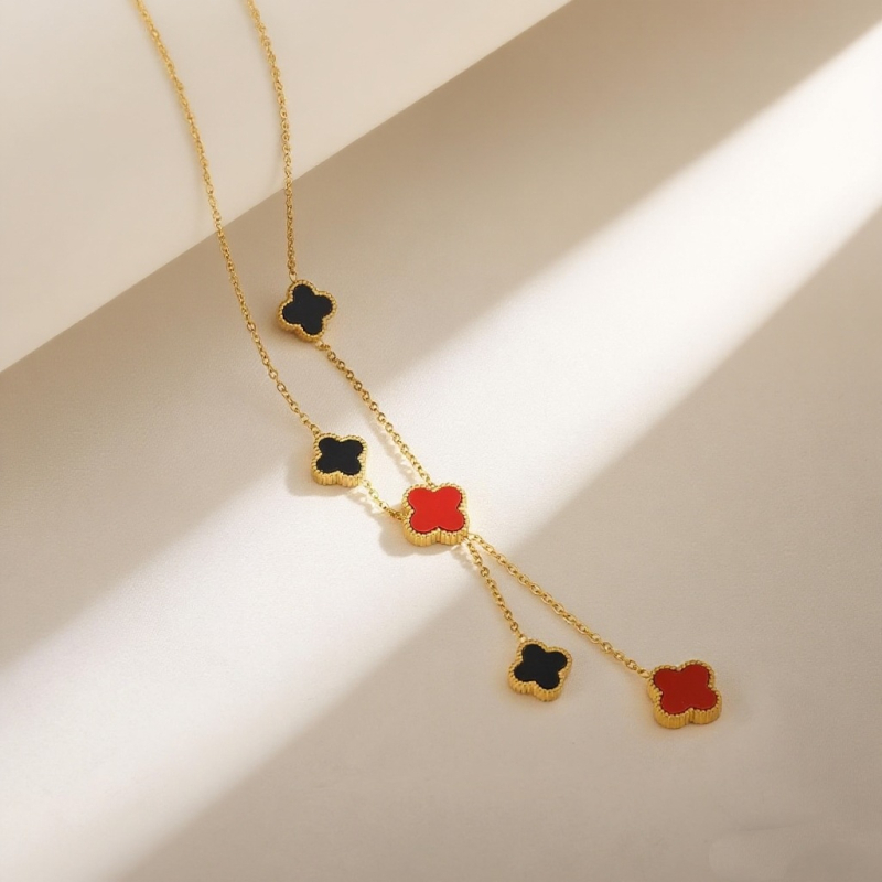 Női négylevelű lóhere nyaklánc, rozsdamentes acélból, U-formájú medállal és mesterséges kristállyal, elektroplattált, mindennapi stílus