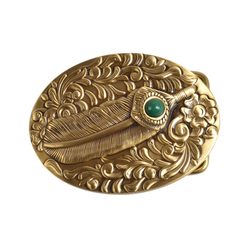 Férfi övcsat rézből, sima csat, DIY dísz virágokkal és tollakkal, kőpaneles öv kiegészítő