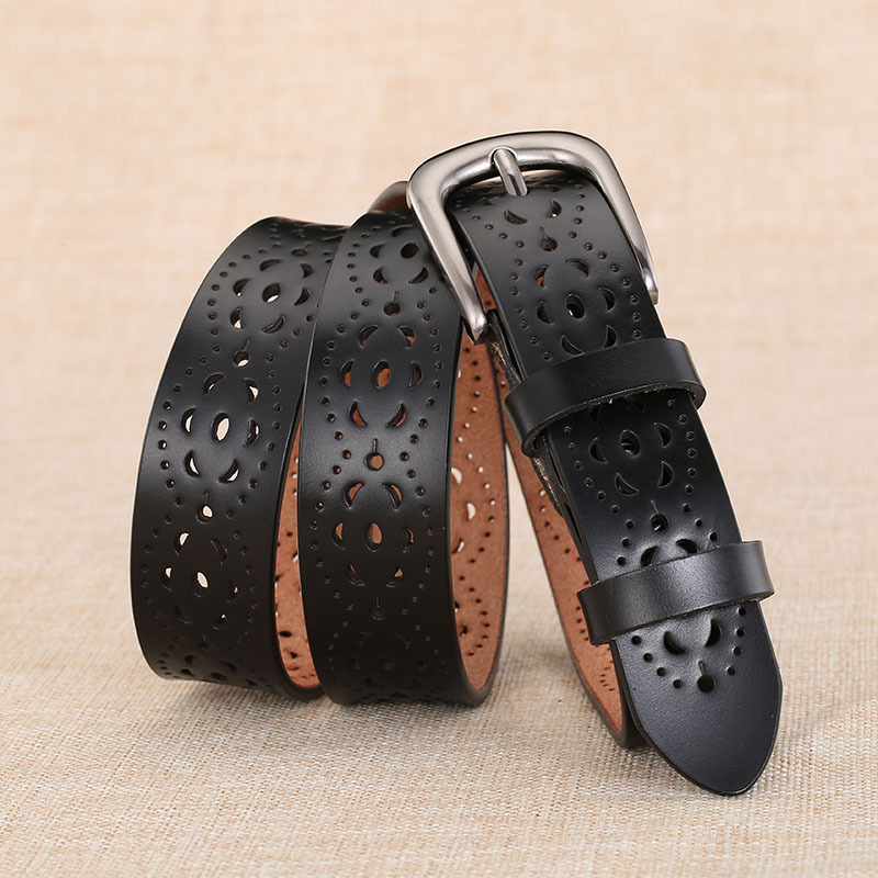 Centură de Damă din Piele Naturală – Piele de Vită în Două Straturi, Design Decupat, Cataramă din Aliaj, lățime 2-4 cm