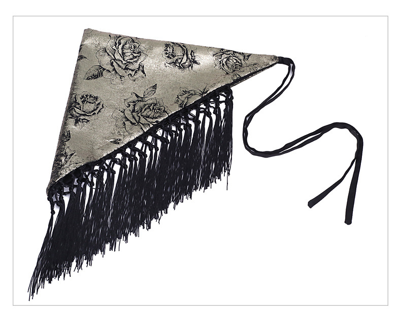 Etno-stílusú pamut deréköv rózsa mintával és bojtokkal, hossza 135 cm