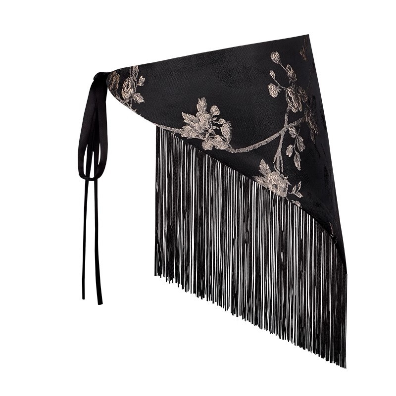 Etno-stílusú pamut deréköv rózsa mintával és bojtokkal, hossza 135 cm