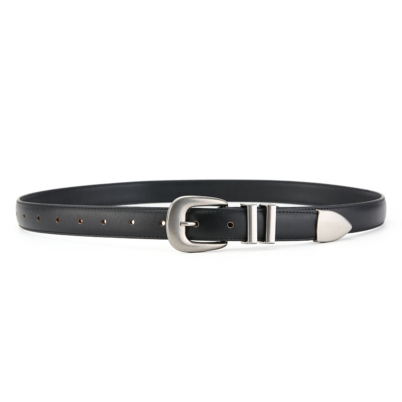 Centură femei pentru jeanși, design slim, lățime 2-4 cm, piele din două straturi, cataramă din aliaj, închidere cu știft