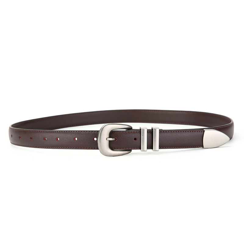 Centură femei pentru jeanși, design slim, lățime 2-4 cm, piele din două straturi, cataramă din aliaj, închidere cu știft