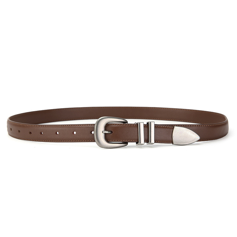 Centură femei pentru jeanși, design slim, lățime 2-4 cm, piele din două straturi, cataramă din aliaj, închidere cu știft