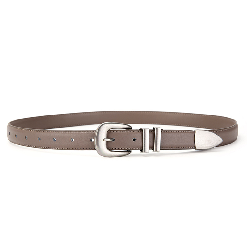 Centură femei pentru jeanși, design slim, lățime 2-4 cm, piele din două straturi, cataramă din aliaj, închidere cu știft