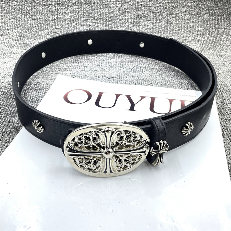PU bőr öv ötvözet csattal, snap zárás, szélesség 2–4 cm, üreges kivágás és gravírozott minta