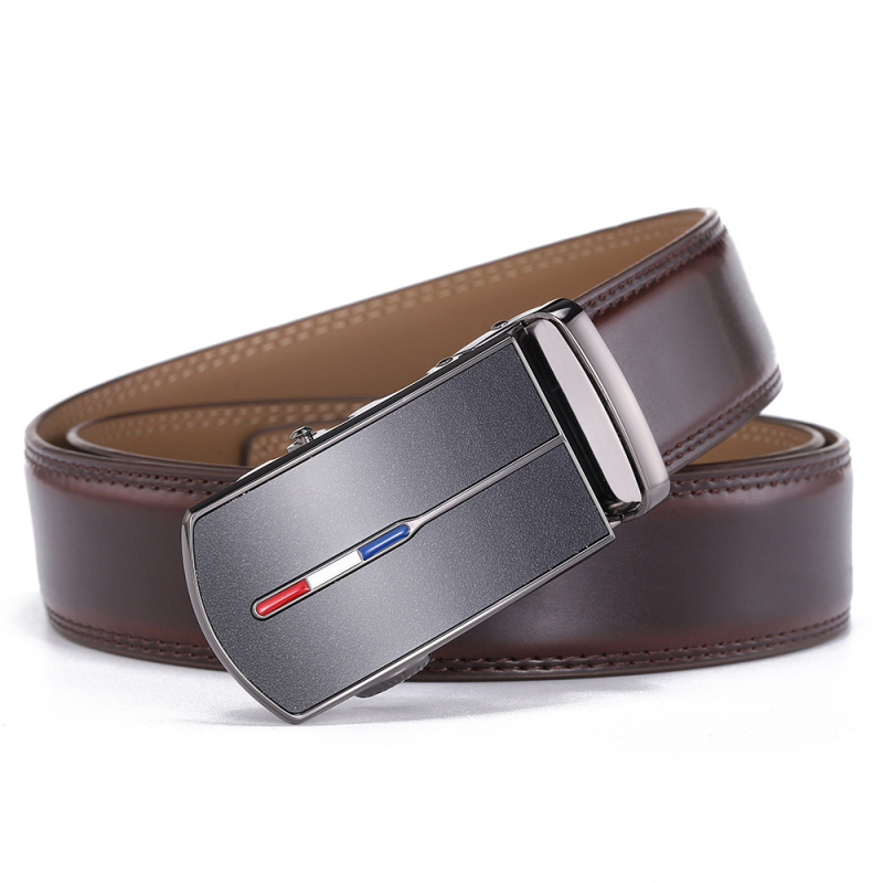 Férfiak számára készült valódi bőr öv automata csattal — másodréteg marhabőrből, domborított textúra, szélesség 2–4 cm, sokoldalú üzleti-kényelmes stílus