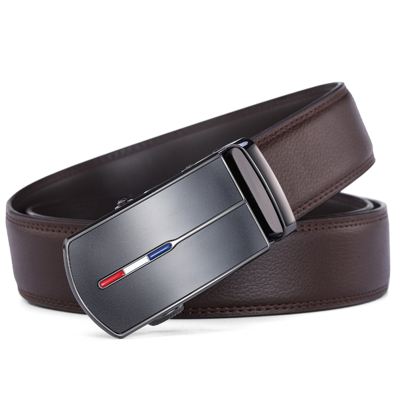 Férfiak számára készült valódi bőr öv automata csattal — másodréteg marhabőrből, domborított textúra, szélesség 2–4 cm, sokoldalú üzleti-kényelmes stílus