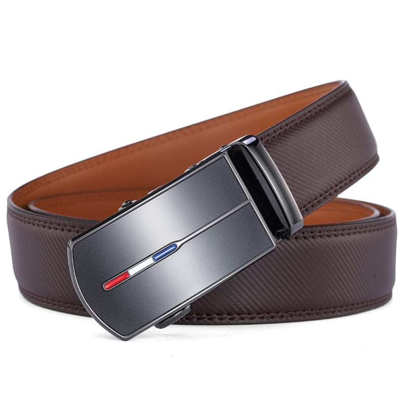 Férfiak számára készült valódi bőr öv automata csattal — másodréteg marhabőrből, domborított textúra, szélesség 2–4 cm, sokoldalú üzleti-kényelmes stílus