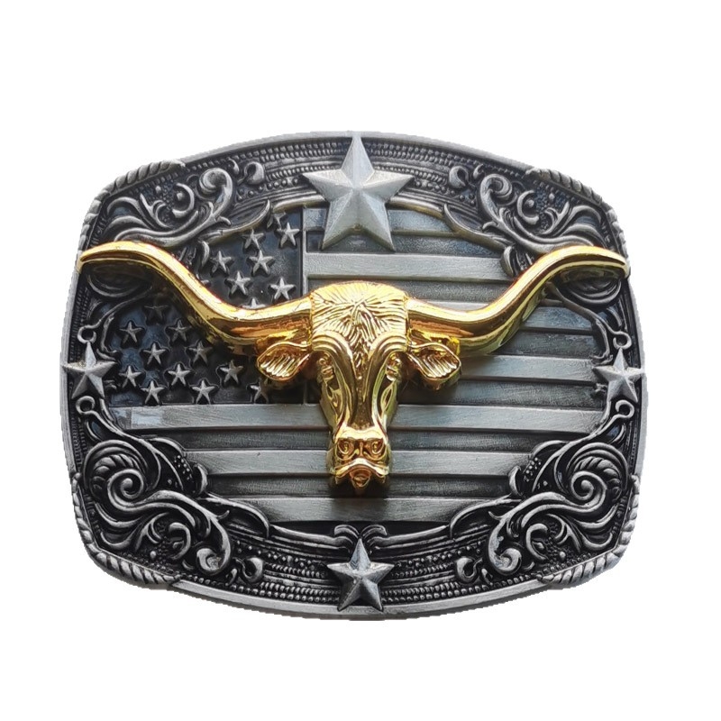 Ötvözet övcsat mintás zászló, sas és bikafej dizájn, sima csat, nyugati cowboy stílus, nyár 2025 kiadás, testreszabható