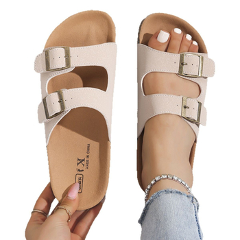 Sieviešu sandales ar dubultu sprādzi un vienu siksnu, Xiaoyuge Hy1563, apaļa purngala, plakana zole, pavasaris 2025