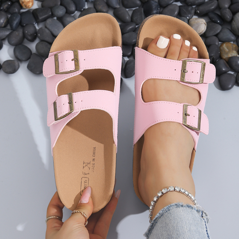 Sieviešu sandales ar dubultu sprādzi un vienu siksnu, Xiaoyuge Hy1563, apaļa purngala, plakana zole, pavasaris 2025