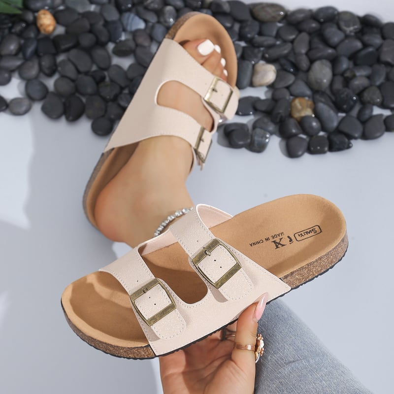 Sieviešu sandales ar dubultu sprādzi un vienu siksnu, Xiaoyuge Hy1563, apaļa purngala, plakana zole, pavasaris 2025