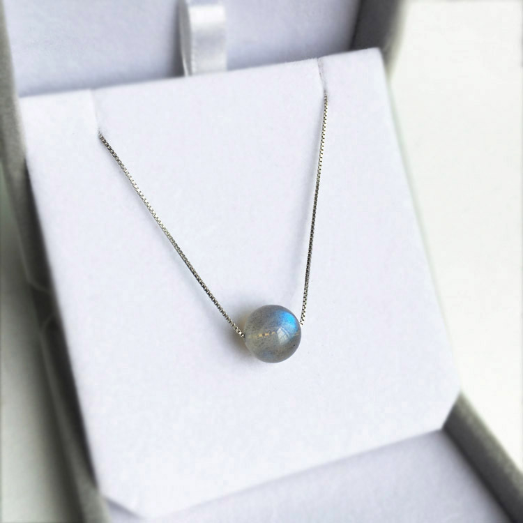 925 ezüst nyaklánc kristály medállal, box lánccal, kézzel készített