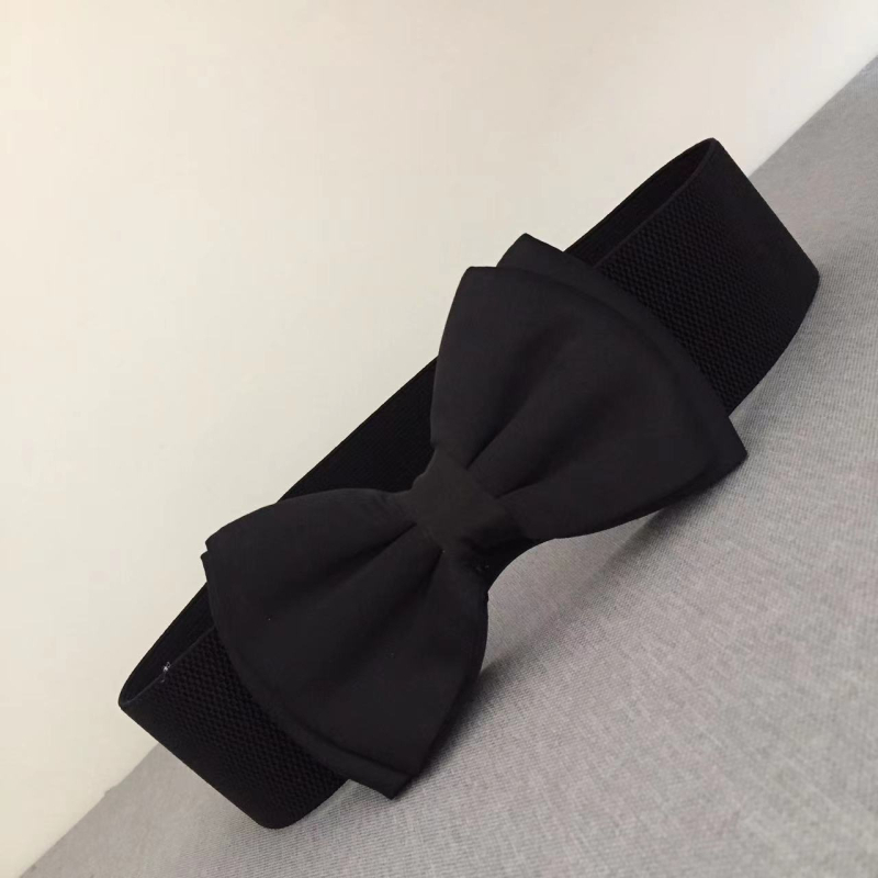 Curea elastică de damă cu funda, material metalic, cataramă din aliaj, închidere cu capse, finisaj antic, stil dulce