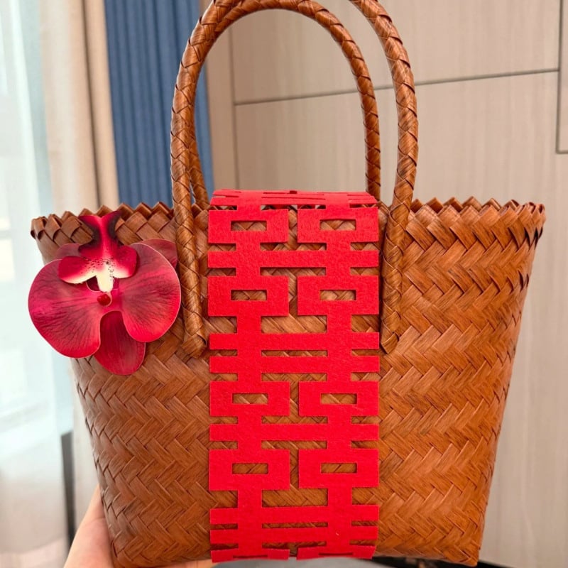 Γυναικεία τσάντα χειρός από PP, στρογγυλό σχήμα, θήκη για κινητό τηλέφωνο, ανοιχτή τσέπη, θέμα γάμου