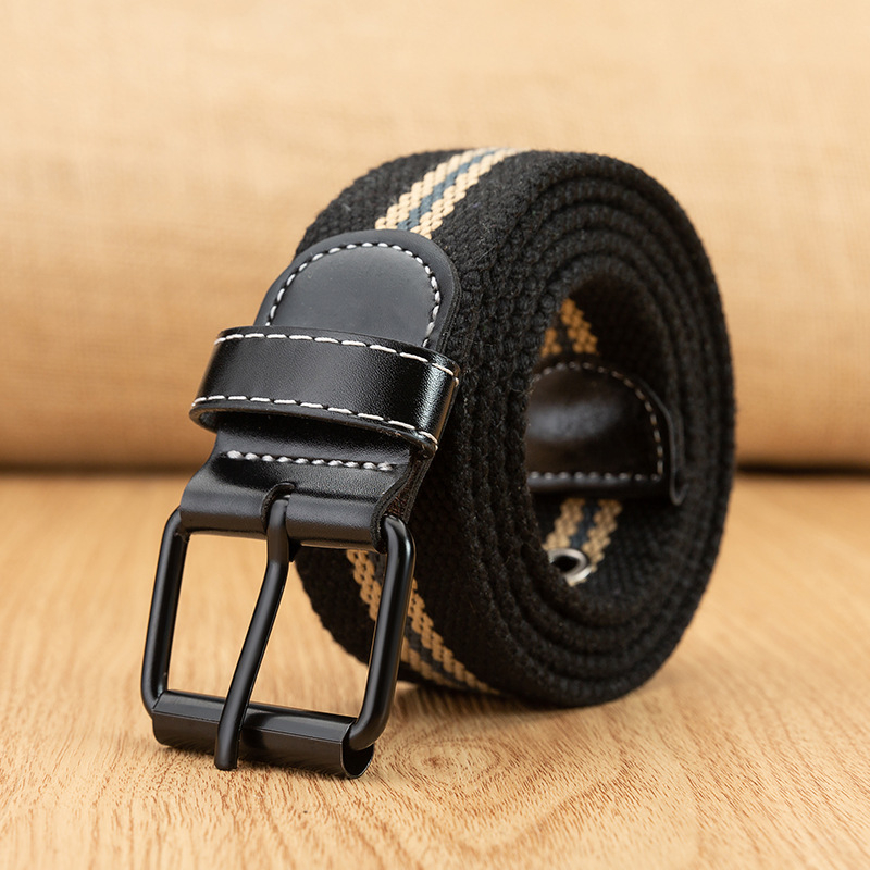 Vászonöv férfiaknak, többlyukas kivitel, koreai stílusú All‑match, vas csattal, 2023 tavasz