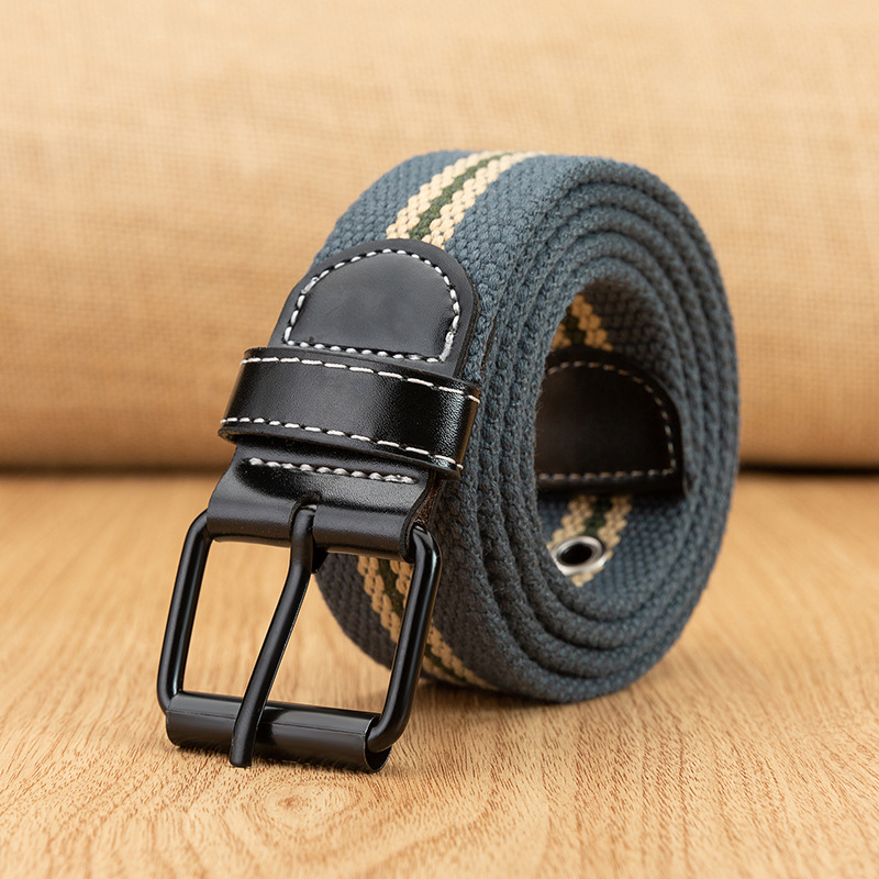 Vászonöv férfiaknak, többlyukas kivitel, koreai stílusú All‑match, vas csattal, 2023 tavasz