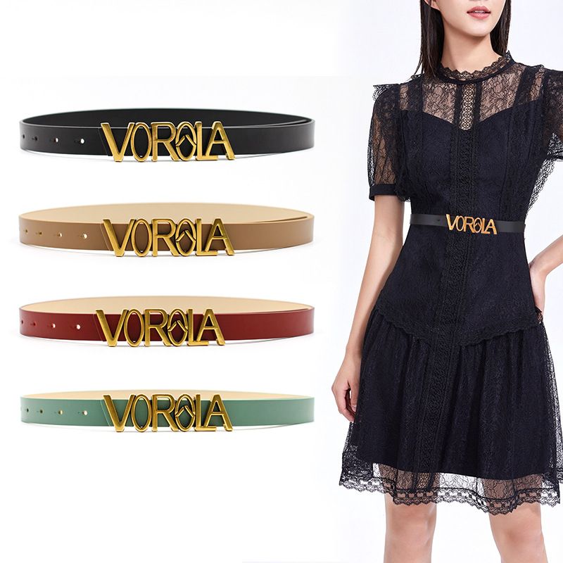 Olola női öv, valódi bőr, két réteg tehénbőrből, 2–4 cm széles, ötvözet csat