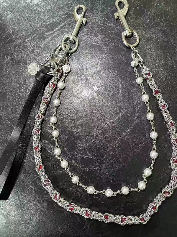 Lanac za struk - Dvostruko biserno perlan, ručna izrada, ulični stil, metal, duljina 60-80 cm
