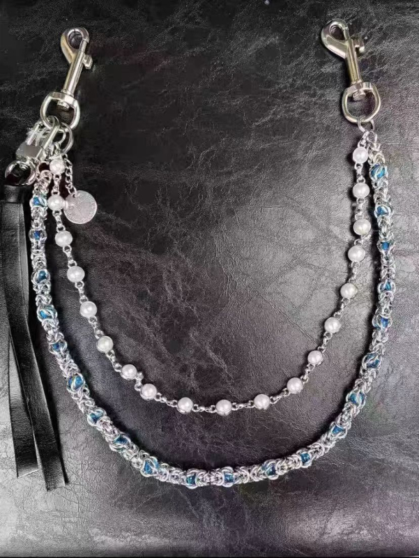 Lanac za struk - Dvostruko biserno perlan, ručna izrada, ulični stil, metal, duljina 60-80 cm