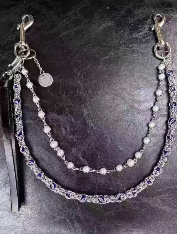 Lanac za struk - Dvostruko biserno perlan, ručna izrada, ulični stil, metal, duljina 60-80 cm
