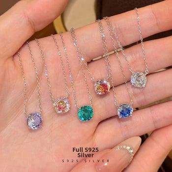 Colier din argint S925 cu pandantiv în formă de trandafir, stil Millennium, zircon încrustat, lanț clavicular