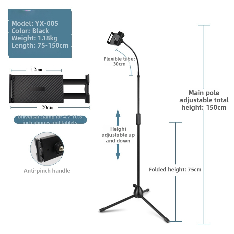 Mikrofona statīvs ar trim kājām, grīdas statīvs, vertikāls šķērsstienis, modelis 103