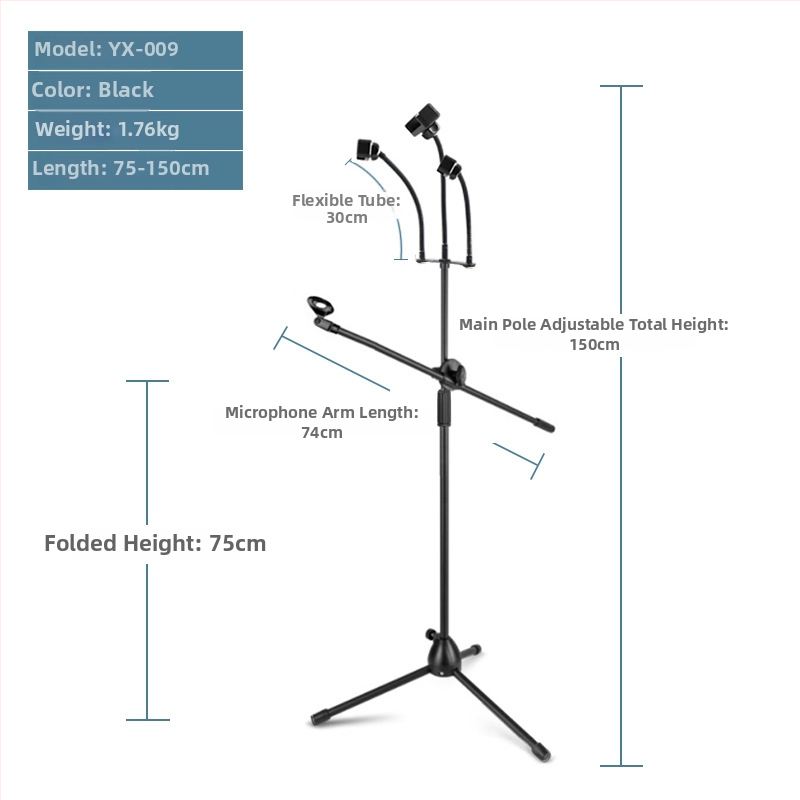 Mikrofona statīvs ar trim kājām, grīdas statīvs, vertikāls šķērsstienis, modelis 103