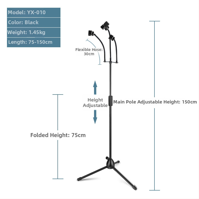 Mikrofona statīvs ar trim kājām, grīdas statīvs, vertikāls šķērsstienis, modelis 103