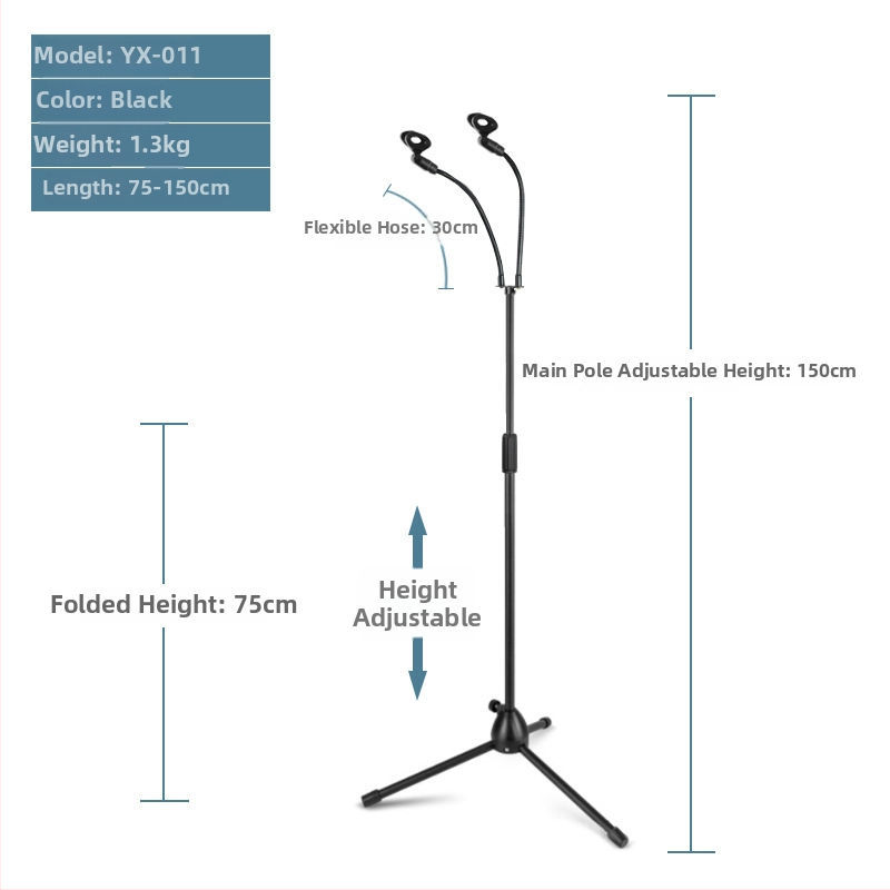 Mikrofona statīvs ar trim kājām, grīdas statīvs, vertikāls šķērsstienis, modelis 103