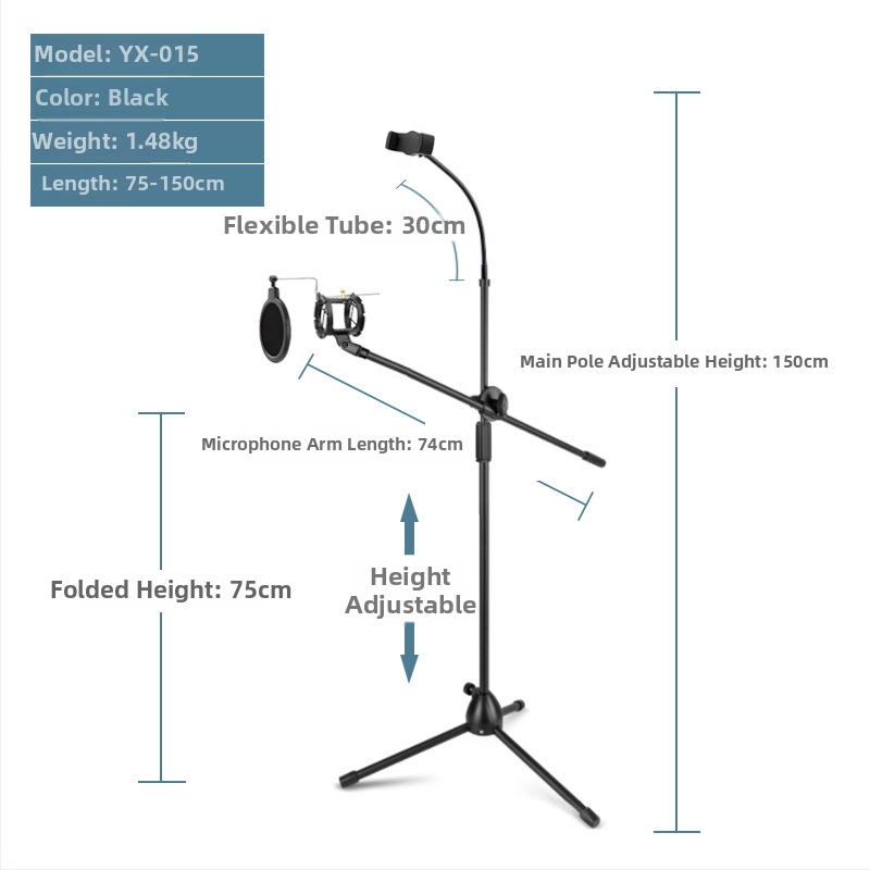 Mikrofona statīvs ar trim kājām, grīdas statīvs, vertikāls šķērsstienis, modelis 103