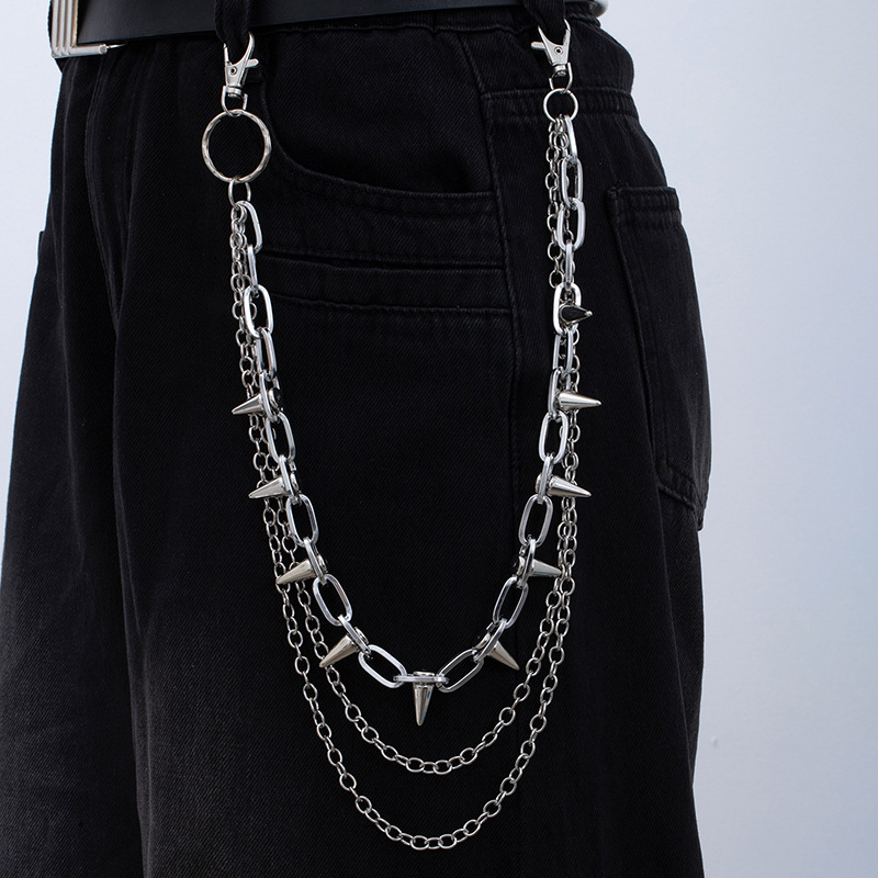 Lanac za struk, metal, duljina 60–80 cm, širina 2 cm, hip-hop/punk stil (60–80 cm, 2 cm, metal)