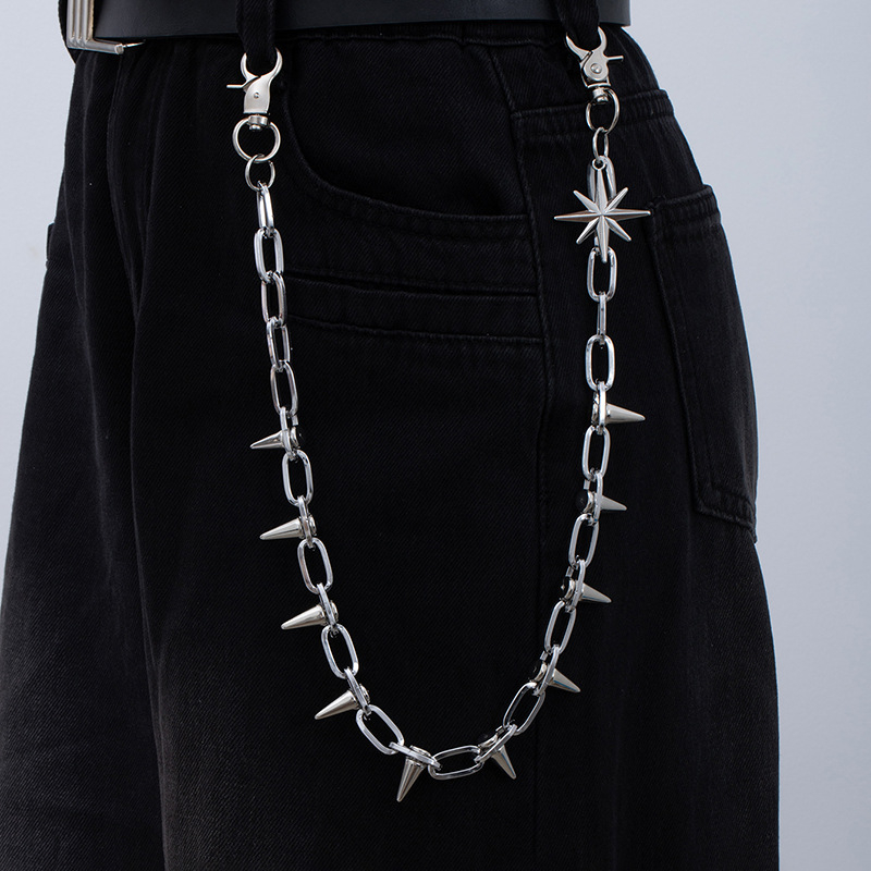 Lanac za struk, metal, duljina 60–80 cm, širina 2 cm, hip-hop/punk stil (60–80 cm, 2 cm, metal)