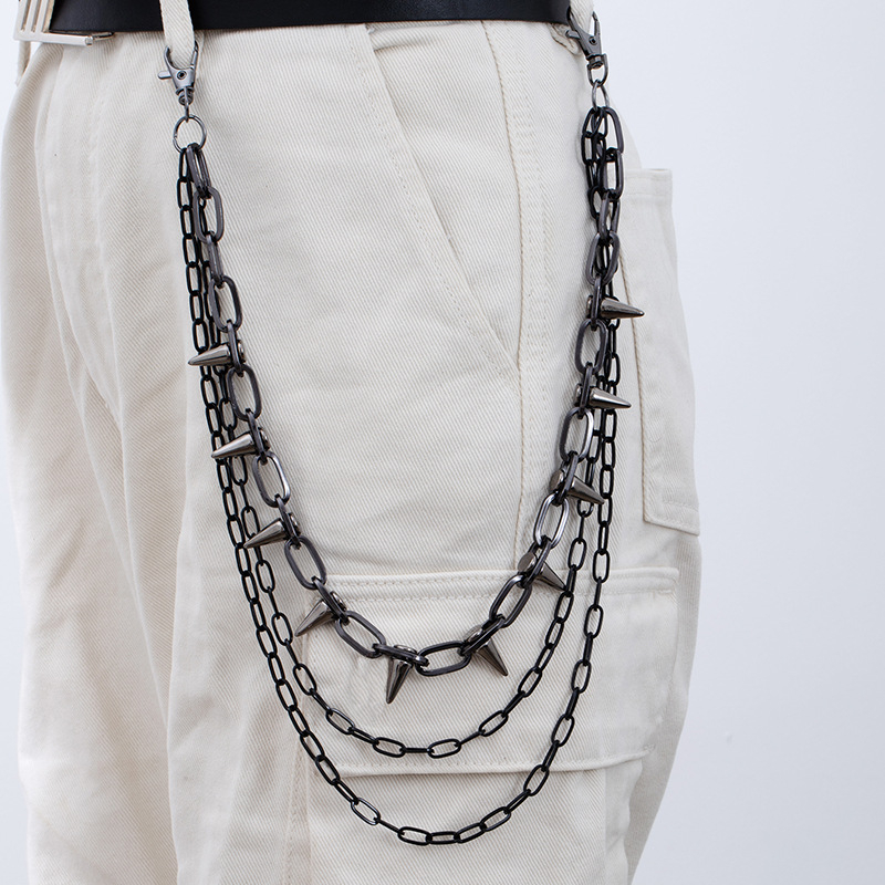 Lanac za struk, metal, duljina 60–80 cm, širina 2 cm, hip-hop/punk stil (60–80 cm, 2 cm, metal)
