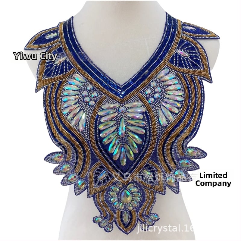 Κολάρο με στρας και κέντημα για γυναίκες, σε σχήμα U, στυλ βέλος, ριγέ μοτίβο